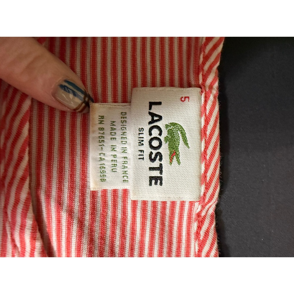 Lacoste Mens Slim Fit Striped T-Shirt Red White Cotton Size 5 Large F8330 - Picture 3 of 6